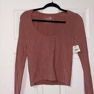 Free People Ribbed Scoop Neck Long Sleeve Top - Dusty Rose Mauve